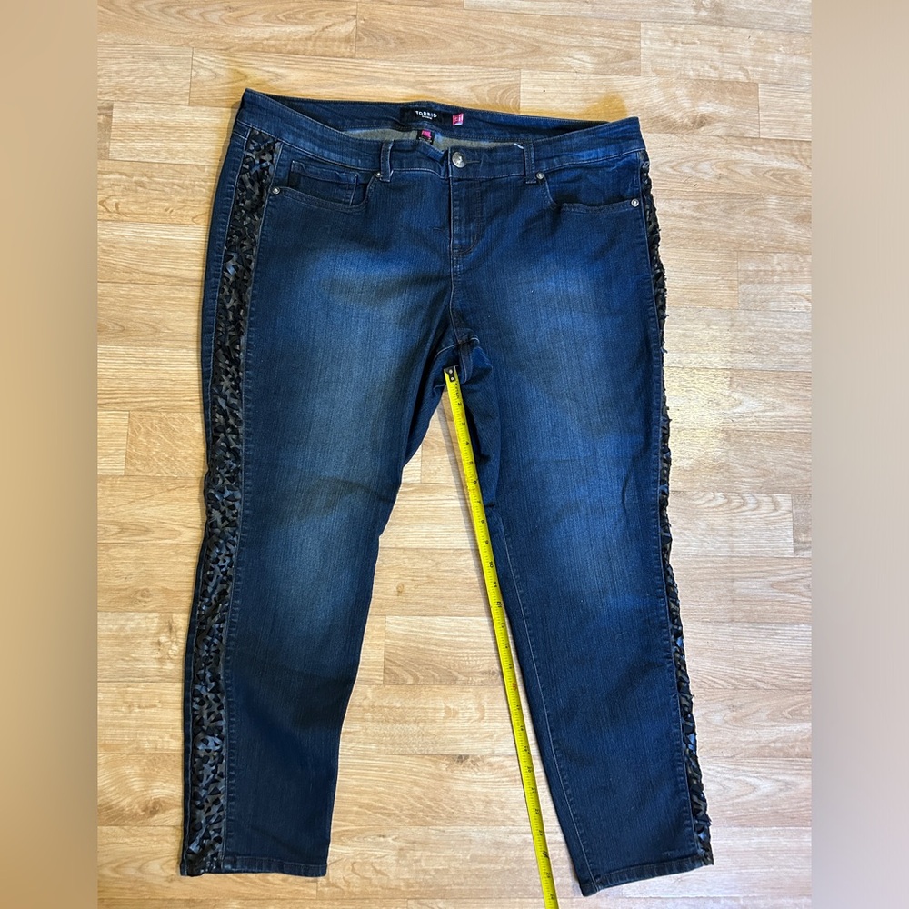 Torrid Jeans / Denim Size 22 with Black flax leather side seam